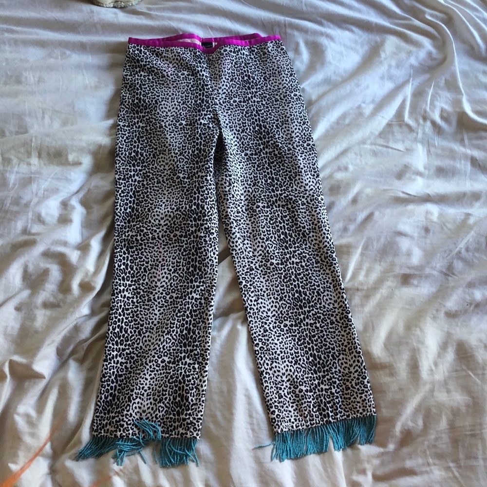 Leopard animal print pants 2 4 with beaded fringe